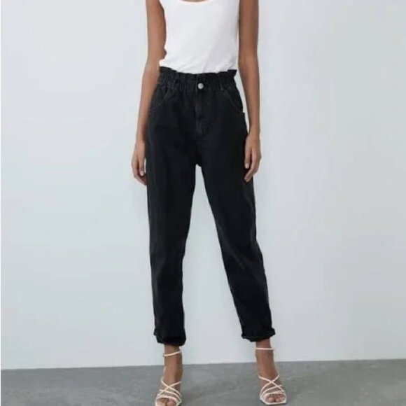 Zara Women's Paperbag Waist Relaxed Fit Jeans- Size 30 - Picture 3 of 14